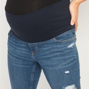 NWT Maternity Fold Over Rockstar Ripped Skinny Jeans Size 14S #742828 Old Navy